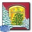 Ubrousky Xmas Door Red - vánoční stromek v okně, červený dům, vánoční motiv
