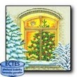 Ubrousky Xmas Door White - vánoční stromek v okně, bílý dům, vánoční motiv